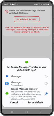 将 Tansee Message Transfer 设置为您的默认短信应用程序